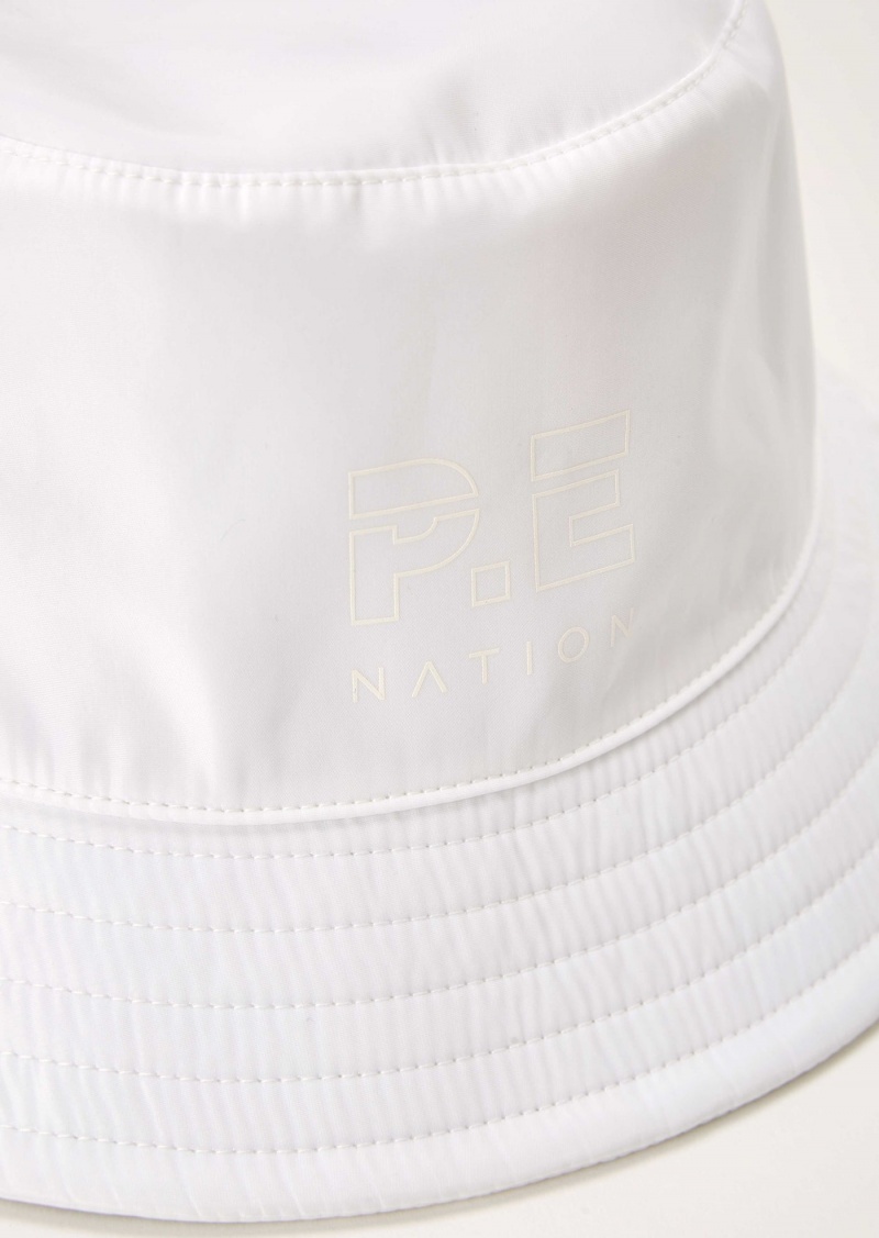 White P.E Nation Heads Up Logo Bucket Hat | CVXYIBJ-26