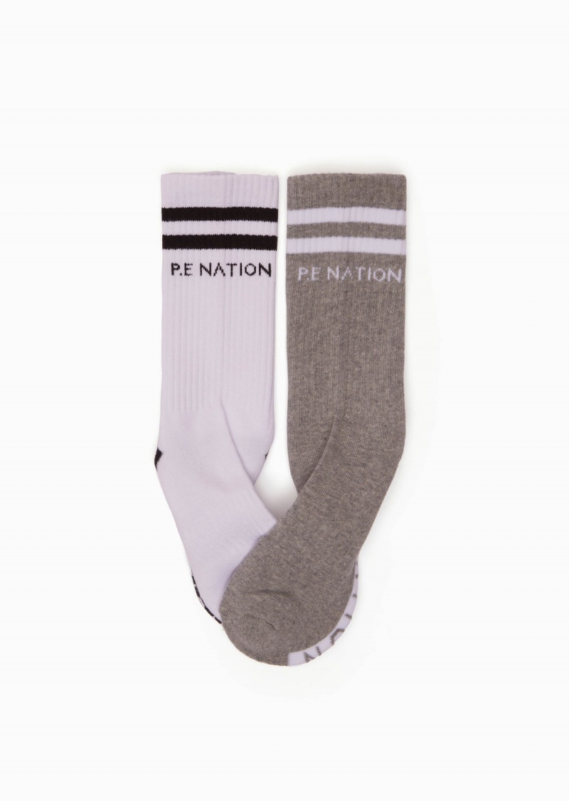 White / Grey P.E Nation Marathon Crew Sock | ZWANSKE-83
